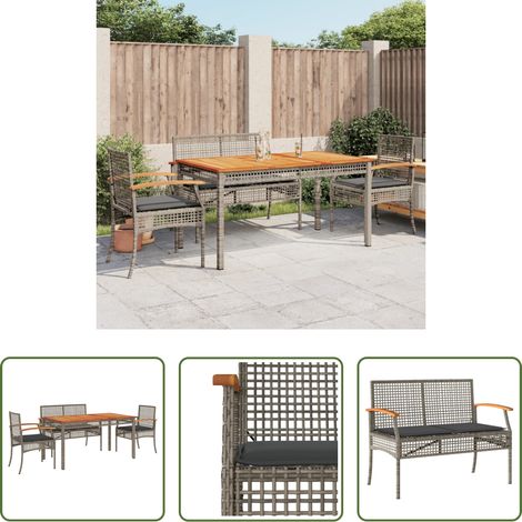 vidaXL Banc de jardin - Ensemble à manger de jardin 5 pcs coussins gris résine tressée (1/5)