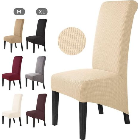 Housse de Chaise 4 Pièces Salle à Manger Jacquard Extensible Amovible Lavable Couverture de Chaise Univers Protection de Chaise pour Mariage,Cuisine, Banquet-Grande (Beige, 4Pièces) (1/5)