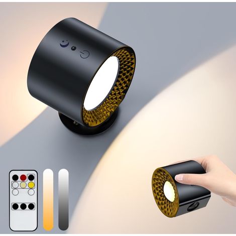 Applique Lampada doppio LED da parete a Batteria ricaricabile USB Controllo Touch o telecomando 3 Temperature CCT Rotazione di 360° Nero (1/5)
