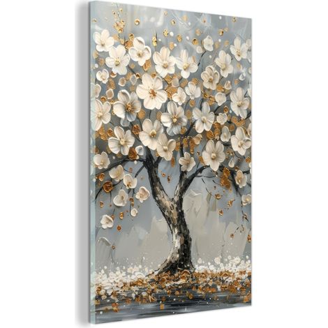 TABLEAU EN PLEXIGLAS Arbre - Fleurs - Blanc - Nature - Art Tableau Moderne 60x90 (1/5)
