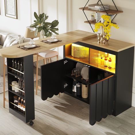 Mesa extensible alta con almacenaje y LED 135-205 cm OKMYHOME (1/5)