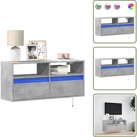 Armadio con cassetti - vidaXL Mobile TV a Parete con Luci LED Grigio Cemento 100x31x45 cm - Armadio salvaspazio