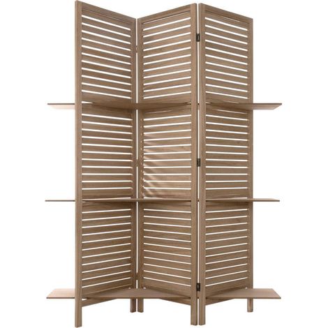 Atmosphera – Paravent original avec 3 étagères en bois de Paulownia H 170 cm – Dimensions L. 120,5 x P. 37 cm – Design minimaliste pour intérieur (1/10)