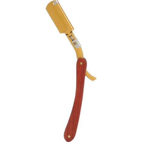Support de rasoir droit en acier inoxydable avec manche en bois, tondeuse à barbe manuelle pour homme (sans lame) (1/5)