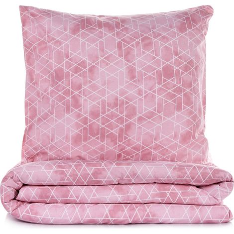 Housse de couette, housse de couette, linge de lit Set 100% Coton Rose (1/4)