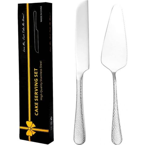 Ensemble 2 Pièces Couteau et Fourchette à Gâteau, Lame Épaisse Acier Inoxydable, Design Plaqué pour Mariage et Fête (1/5)