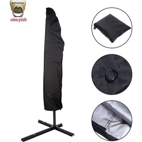 Housse de Parasol Déporté en Tissu Oxford 205CM Noir avec Cadeau Gratuite (1/4)