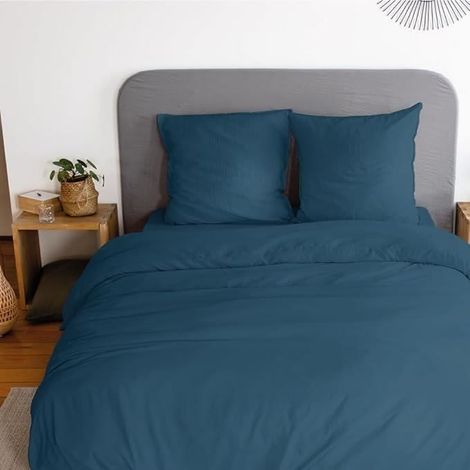 Parure de lit - CÔTE DECO - Housse de couette 240x220 cm - 2 taies d'oreiller - Microfibre - Bleu