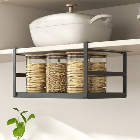 Porte-épices mural sans perçage, support en acier au carbone 38 x 22 x 18,7 cm, solution pratique et élégante pour votre cuisine, noir (1/5)