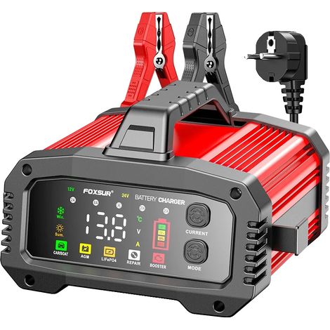 Chargeur de batterie, Chargement intelligent en 8 étapes, Design compact, Rouge (1/2)