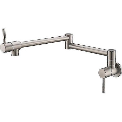 Robinet de cuisine mural pliable et élégant, mitigeur de cuisine monotrou avec bec pivotant et pliable, finition chromée et dorée - WELLNGS (1/5)