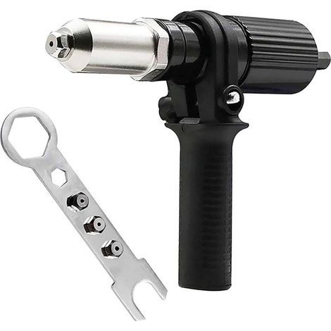 Outil d'insertion pour riveteuse électrique, adaptateur de tête de pistolet à rivets pour perceuse sans fil avec 3 têtes de rivetage de diamètres différents (1/5)
