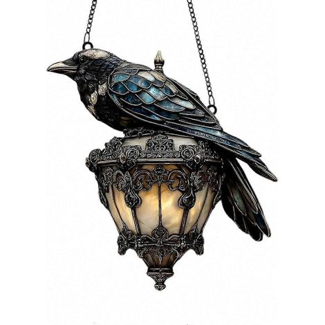 Corbeau sur Lanterne Suncatcher Halloween, Ornement en Verre Acrylique Style Académie Sombre pour Décoration Murale Maison, Décoration Gothique (1/5)