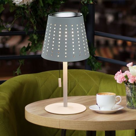 Lampe de table, lampe solaire, éclairage extérieur, lampe de terrasse, minuterie câble USB, batterie rechargeable, interrupteur à tirette dimmable IP44, blanc, 1x LED 2W 155Lm 3000K, DxH 14x30cm (1/5)