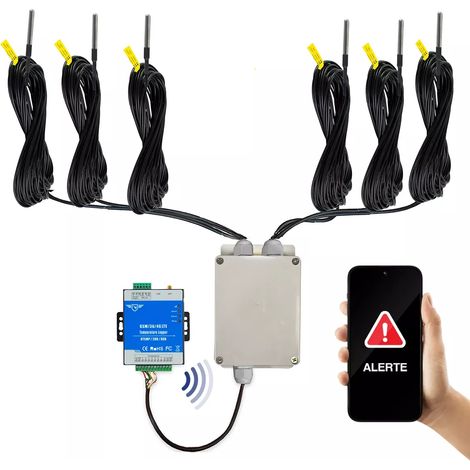 Alarme surveillance température GSM 4G MULTI sondes (frigo / chambre froide) appels & SMS avec 6x sonde 20m (KPX8) (1/5)