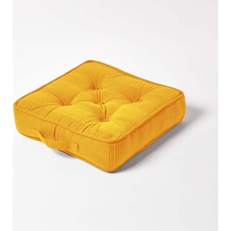 HOMESCAPES Mustard Yellow Rajput Ribbed Cotton Floor Cushion