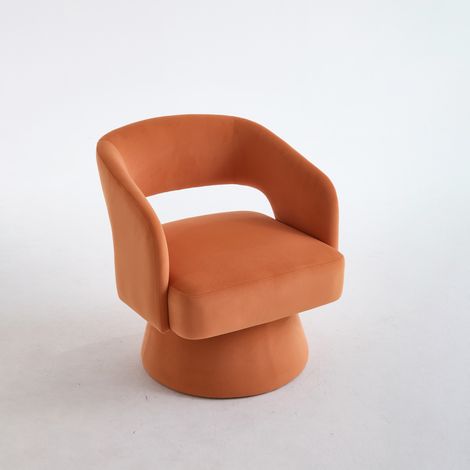 Fauteuil pivotant en velours moderne avec dossier ouvert et piètement métal pour salon, chambre ou bureau (1/5)