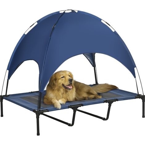 Cama para perros exterior con toldo plegable 122 x 92 x 108 cm azul oscuro y negro (1/5)