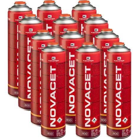 Pack de 12 Cartouches de gaz 330gr NOVACET Butane propane mix 600ml Valve 7/16 KEMPER