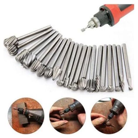 Ensemble de 20 fraises rotatives en acier rapide de 3 mm (1/8 po) – Pour bois dur et plastique – Coupes nettes et précises – Compatible avec Dremel – 20 pièces (1/5)