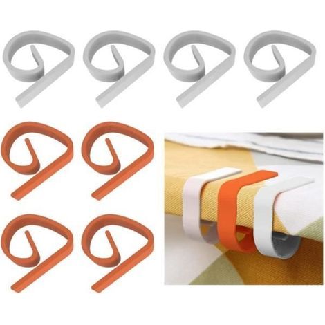 (Weiß, Orange) Tischdeckenklammern – Nicht spezifiziert – 8 Kunststoffklammern – Weiß und Orange – Praktisch und robust (1/4)