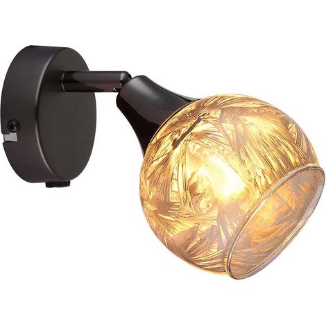 Wandlampe Wandspot Flurleuchte E14 Glas geeist schwarz-chrom verstellbar H 14 cm