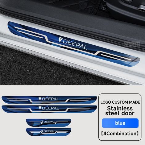 Seuil de porte de voiture en acier inoxydable (bleu), protection adhésive en fibre de carbone, compatible avec Deepal S7 S07 SL03 S05 G318 2024 2025 (1/4)