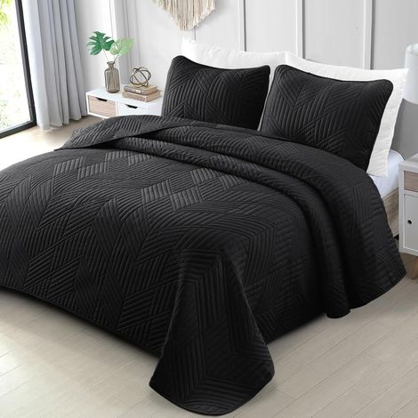 Couvre-Lit Quilt Matelassé, 240x260 cm, Noir (1/5)