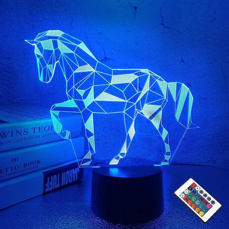 Veilleuse pour enfants, lampe de chevet à illusion 3D, motif cheval, 16 couleurs, avec télécommande, cadeau d'anniversaire idéal pour les enfants (1/5)