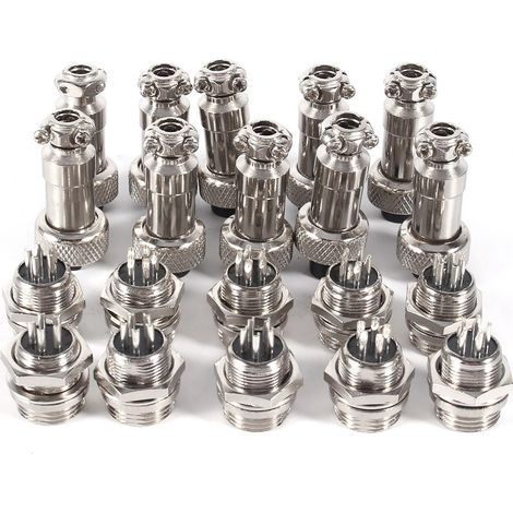 Lot de 10 connecteurs GX12 5 broches 12 mm pour aviation (mâle/femelle) à douille métallique