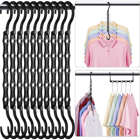 Lot de 12 cintres à 5 niveaux - Organiseur de garde-robe - Gain de place - Pour chambre d'étudiant - Cintres multiples (1/5)