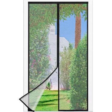 Moustiquaire pour porte ou fenêtre, 120 x 210 cm – maille fine noire, rideau anti-mouches qui se referme automatiquement, bande velcro renforcée de 3,8 cm en haut et système magnétique intégré (1/5)