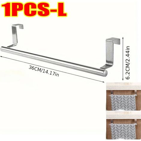 (L) Porte-serviettes de cuisine en acier inoxydable, support pour serviettes de salle de bain, étagère murale, barre de rangement à suspendre à une porte de placard (1/5)