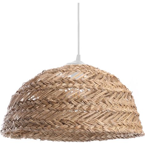Luminaire, lustre naturel - lampe suspendue en seagrass tressé - câble plastique blanc, douille E27 - possibilité ampoule LED - 60W maxi, Diam. 40 x H. 20 cm (1/5)