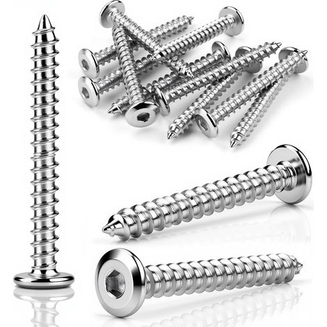 25 Pièces Vis Bois Inox M6x40mm Vis Autotaraudeuses à Tête Plate Acier Inoxydable 304 Filetage Complet Hexagone Creux Vis Allen pour Bois Métal Plastique Montage Maintenance DIY (1/5)