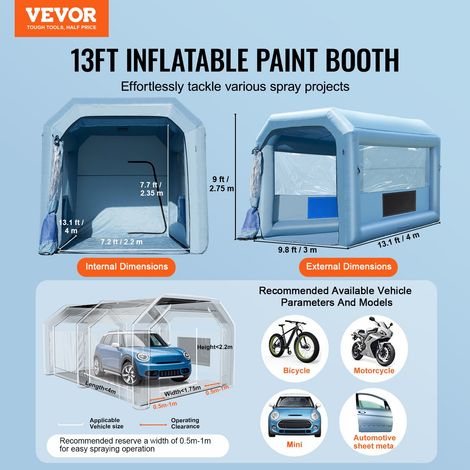 Cabine de Peinture Gonflable 4x3x2,75 m, Tente Peinture Gonflable Automobile avec Souffleurs Puissants de 750 W et Système de Filtration, Station de Travail pour Pose de Peinture Atelier Garage (1/5)
