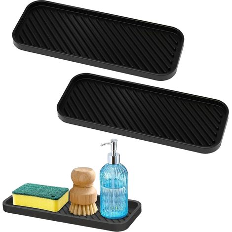 Ensemble De 2 Supports Éponge,Organisateur Évier Silicone Antidérapant,Accessoire Cuisine Pour Plan De Travail,Salle De Bain
