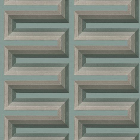 3D Tapete Profhome RE521075-DI heißgeprägte Vliestapete mit geometrischen Formen glänzend türkis mint patina-grün seiden-grau 5,33 m2