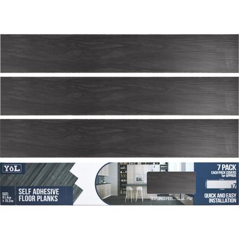 Floor Planks Tiles Self Adhesive Black Wood Vinyl Flooring Kitchen Bathroom (1/3)