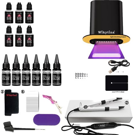 Haarverlängerungs-Kleber-Set, schnell trocknender Kleber, einfache Anwendungstools, UV-Licht-Set 3- (1/2)