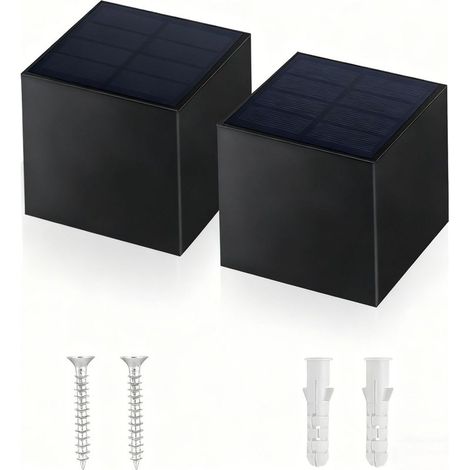 2PC Lampes murales solaires extérieures – Éclairage d’ambiance pour jardin, cour, clôture et allée – Lumière chaude 3000K, design carré moderne, étanche IP65 yun (1/2)