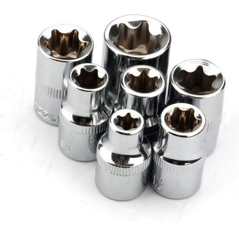 Douilles Torx Étoile E8 E10 E11 E12 E14 E16 E18 - 3/8 Pouces - Acier 50 Trempé - Pour Clés À Cliquet - Lot De 7 (1/5)