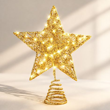 Enowelir Étoile de Sapin LED Dorée Pailletée 20x25CM Décoration Intérieure Extérieure Maison Jardin Terrasse Bricolage Rénovation (1/4)