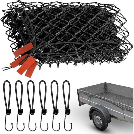 Filet de remorque 1,5 x 2,2 m, Filet de Chargement, Filet de Suspension avec marquages d'angle et renforcement des Bords, avec Crochets d'expansion pour sécuriser Le Chargement (1/5)