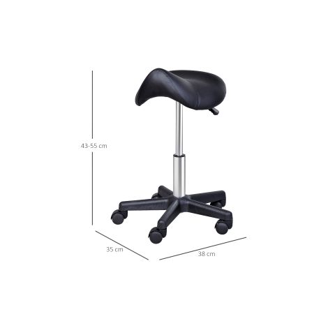 Tabouret roulant pivotant réglable en hauteur à roulettes, tabouret de salon pivotant en similicuir noir, idéal pour salons de coiffure & bureaux (1/5)