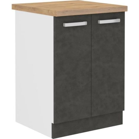 Meuble bas 2 portes battantes - Gris mat - L 60 x P 51,6 x H 85 cm - LASSEN (1/5)