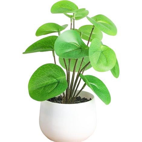 Bouquet de fleurs artificielles, fleurs en plastique longue durée, pot en PVC imitation céramique pour décoration intérieure + feuilles de pommier vertes (1/2)