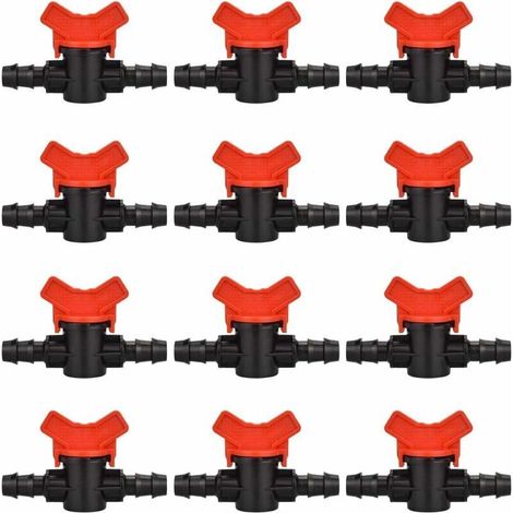 12 PCS Robinet de Jardin pour Tuyau, Tuyau Vanne d'irrigation 16 16mm Robinet d'arrêt raccord en Plastique pour Le contrôle extérieur de la vanne d'eau de Jardin (Noir + Rouge)