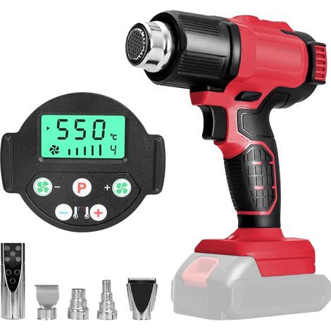 Pistolet thermique sans fil pour batterie Milwaukee 18 V, pistolet à air chaud sans fil 50 °C à 550 °C avec écran LCD et 5 buses, pistolet thermique sans fil à chauffage rapide pour travaux manuels, (1/5)
