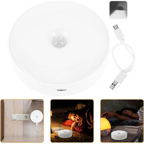 Lampe Veilleuse LED Détecteur de Mouvement Rechargeable en Pvc Blanc, Lumière Douce pour Chambre et Salon, Éclairage D'escalier et Couloir Pratique (1/5)
